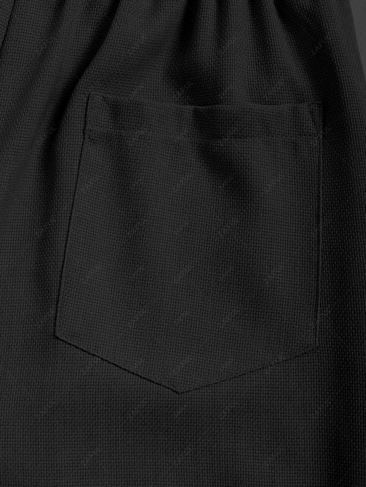 Men\'s Cotton and Linen Solid Color Drawstring Straight Leg Pants BLACK LIGHT BLUE COFFEE - PURECLO