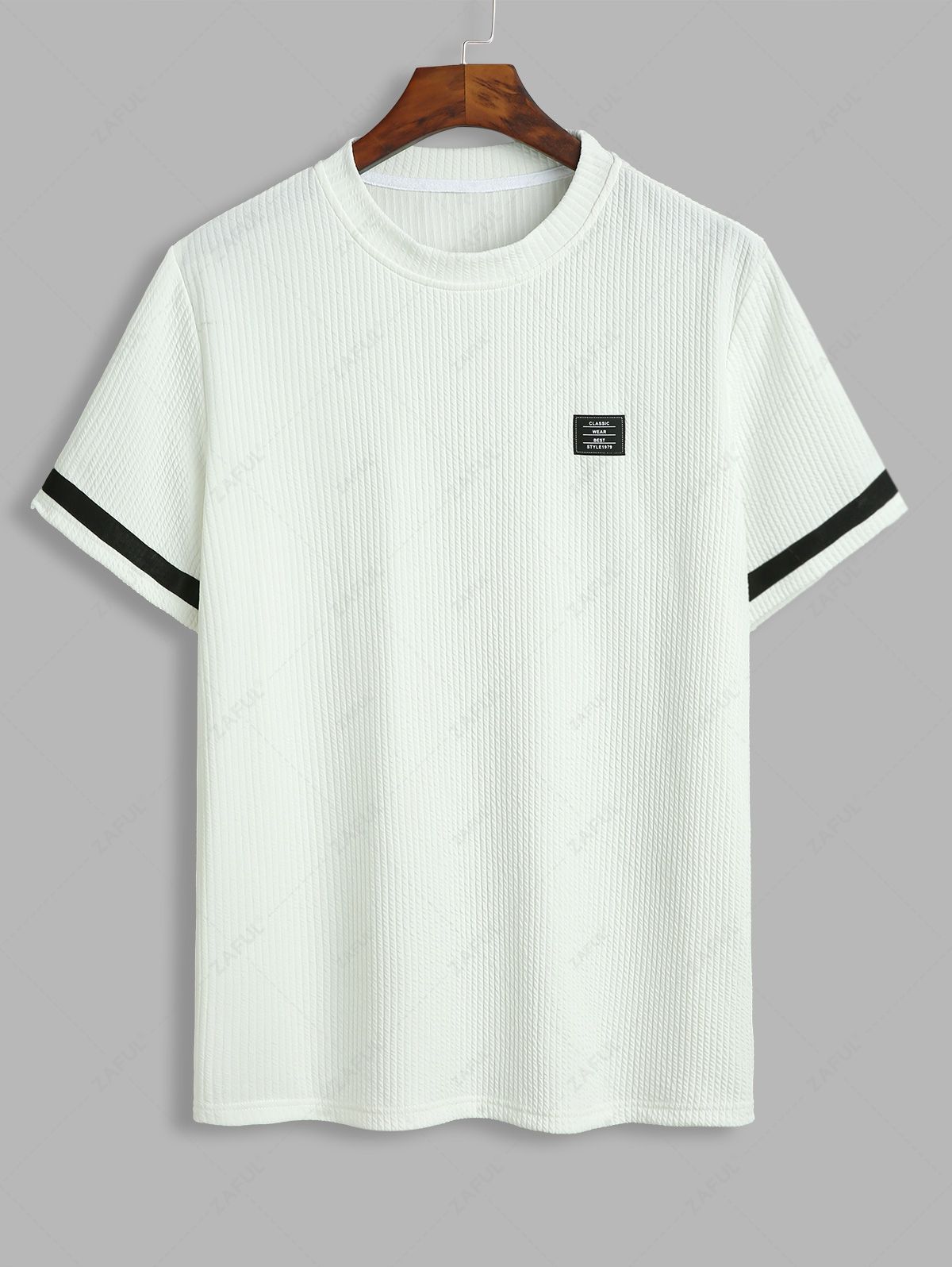 Men\'s Colorblock Jacquard Textured Patch Design Crew Neck Short Sleeves T-Shirt And Drawstring Casual Shorts Set WHITE - PURECLO
