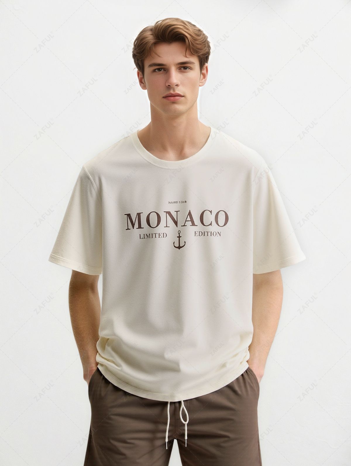 Men\'s Monaco Yacht Club Letter Anchor Graphic Printed Crew Neck Short Sleeves T-shirt And Drawstring Casual Shorts Set WARM WHITE WHITE BLUE BLACK - PURECLO