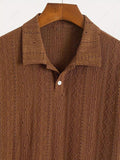 Men\'s Casual Textured Openwork Polo Collar Half Buttoned Short Sleeves Shirt And Cotton and Linen Straight Leg Pants Set LIGHT GREEN COFFEE - PURECLO