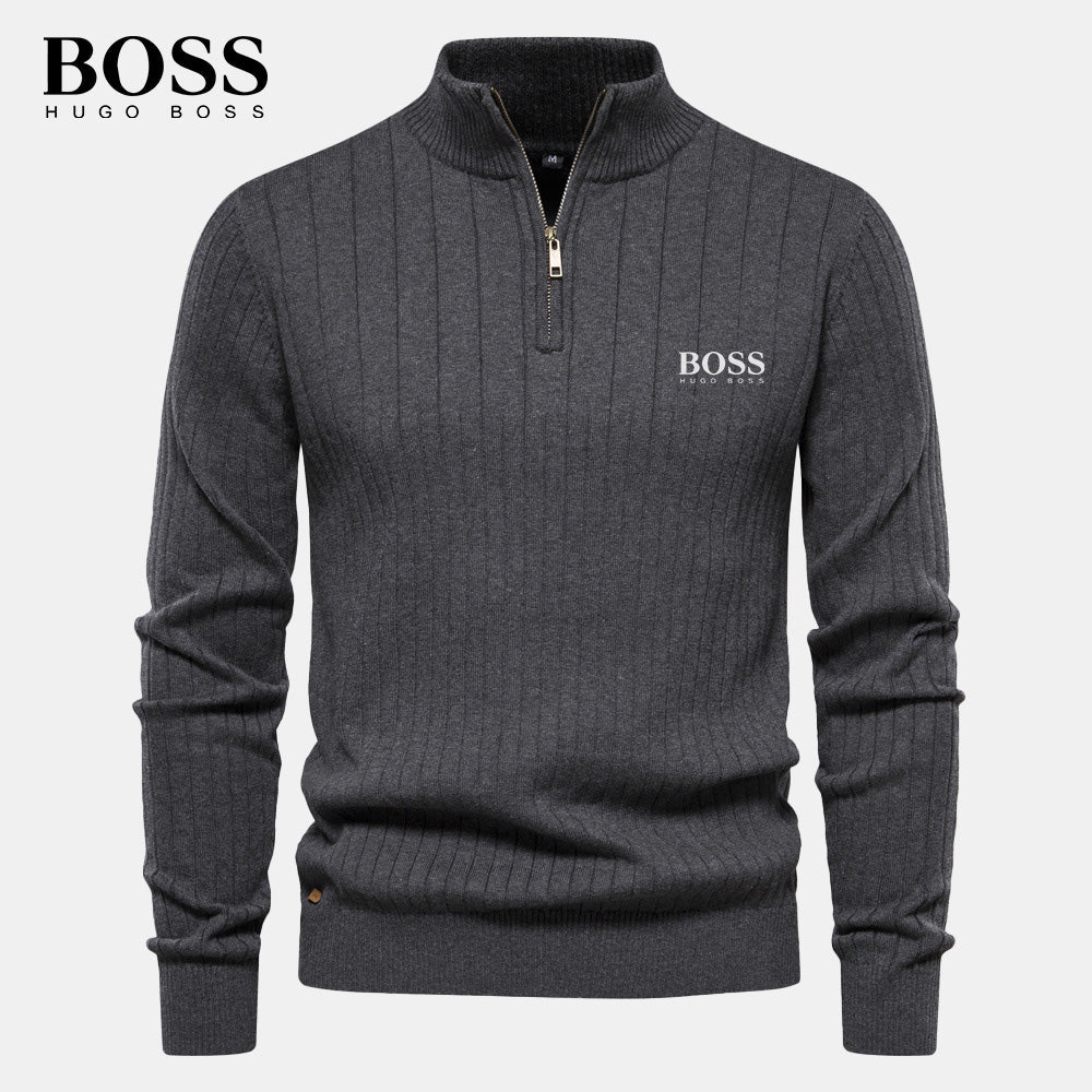 PureClo™ HB Zip-Up Sweater in Gray – refined men’s knitwear combining comfort, warmth, and understated luxury.