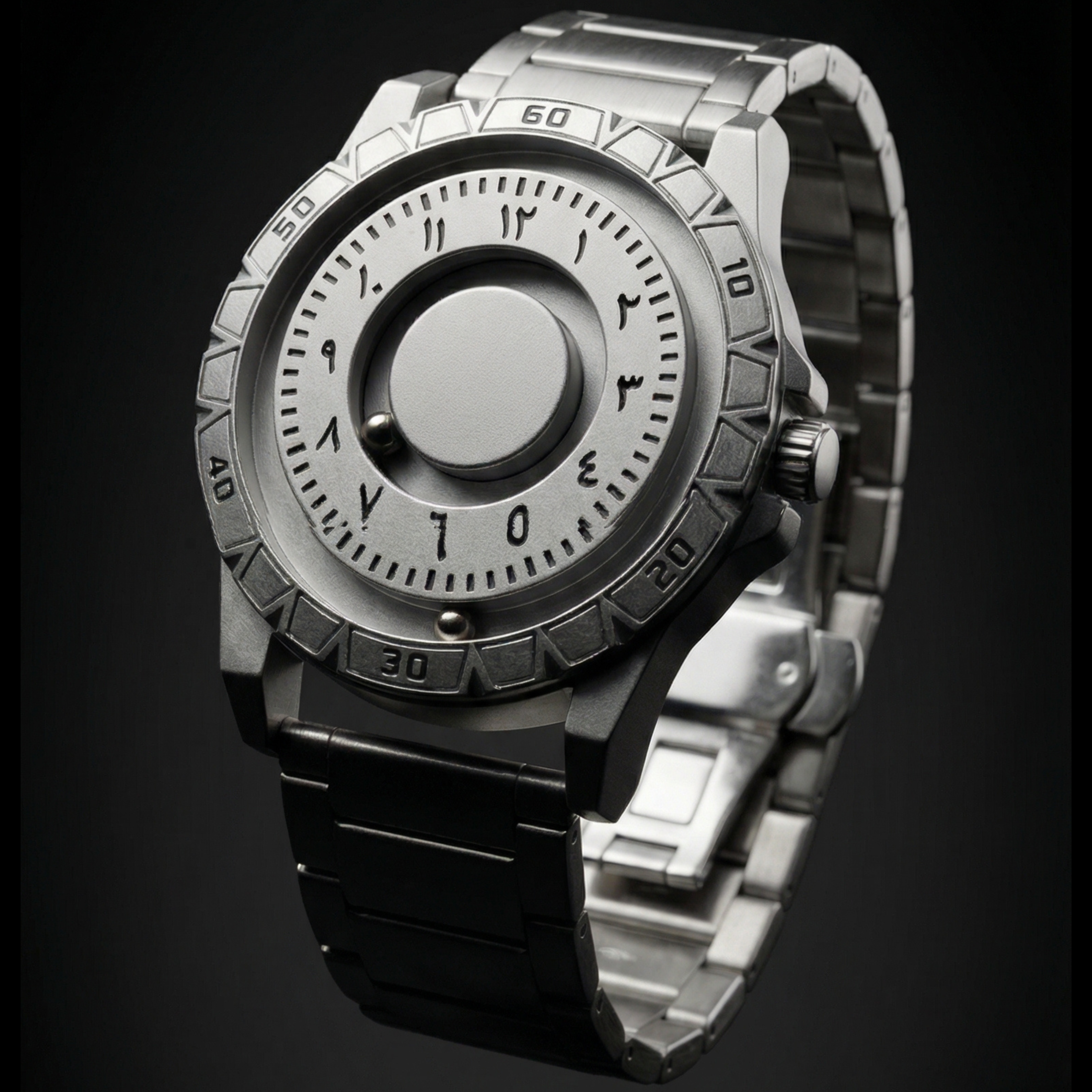 Magneto Metal Arabic Silver Watch classic