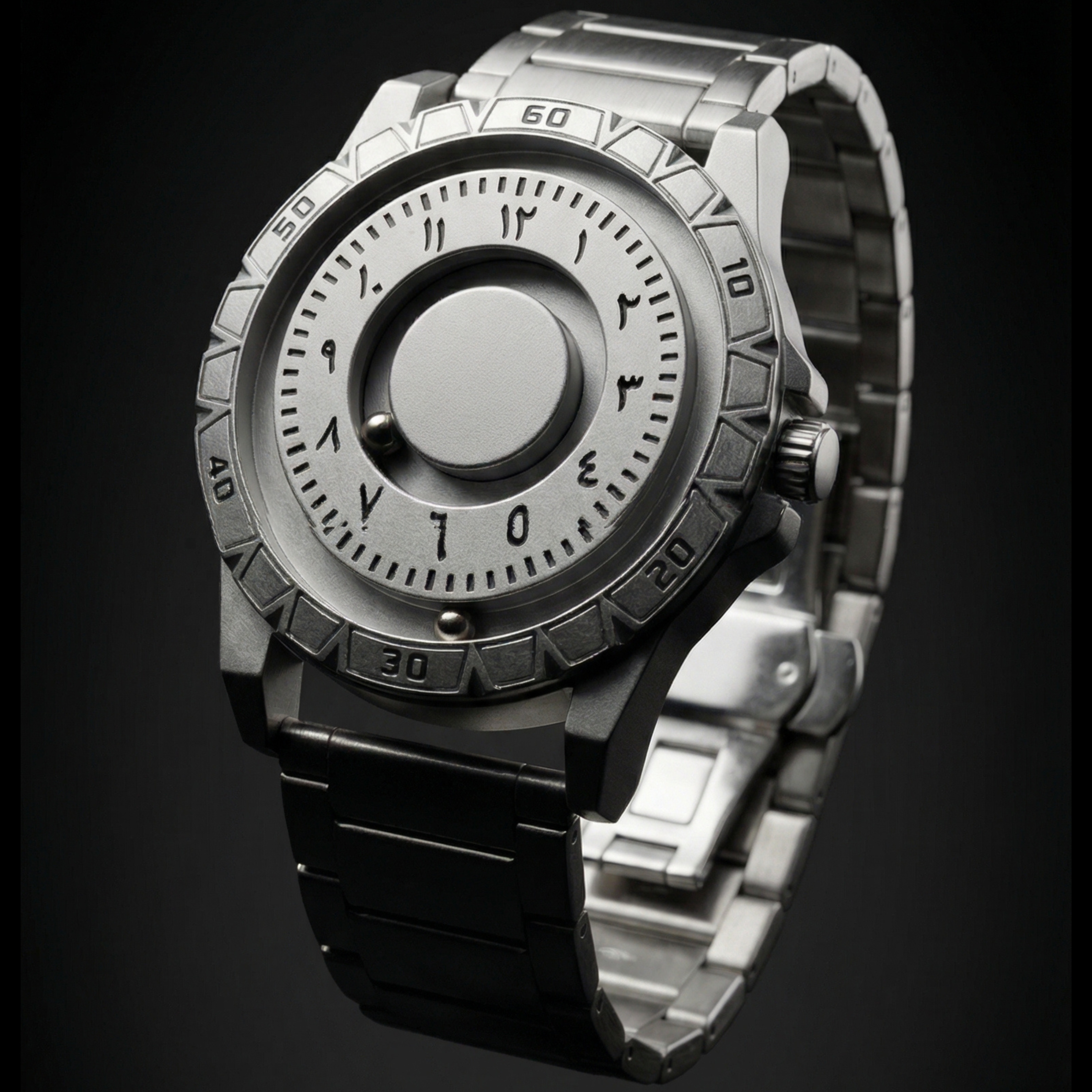 Magneto Metal Arabic Silver Watch classic