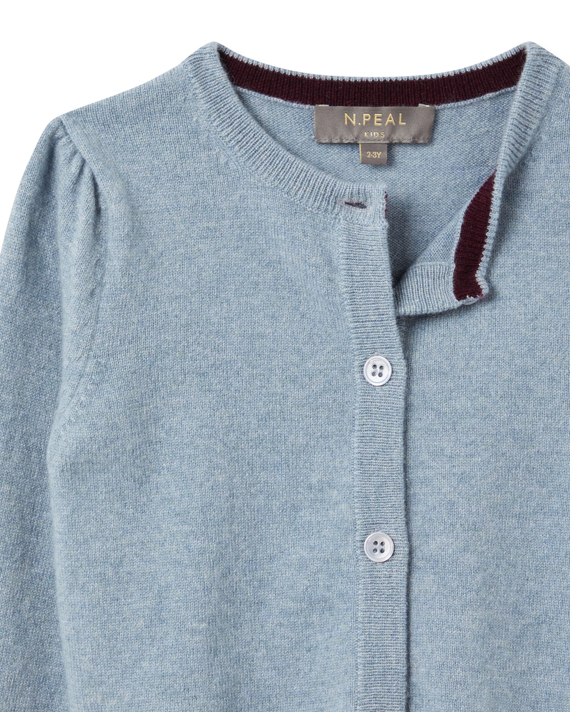 N.Peal Girls Round Neck Cashmere Cardigan Heather Blue