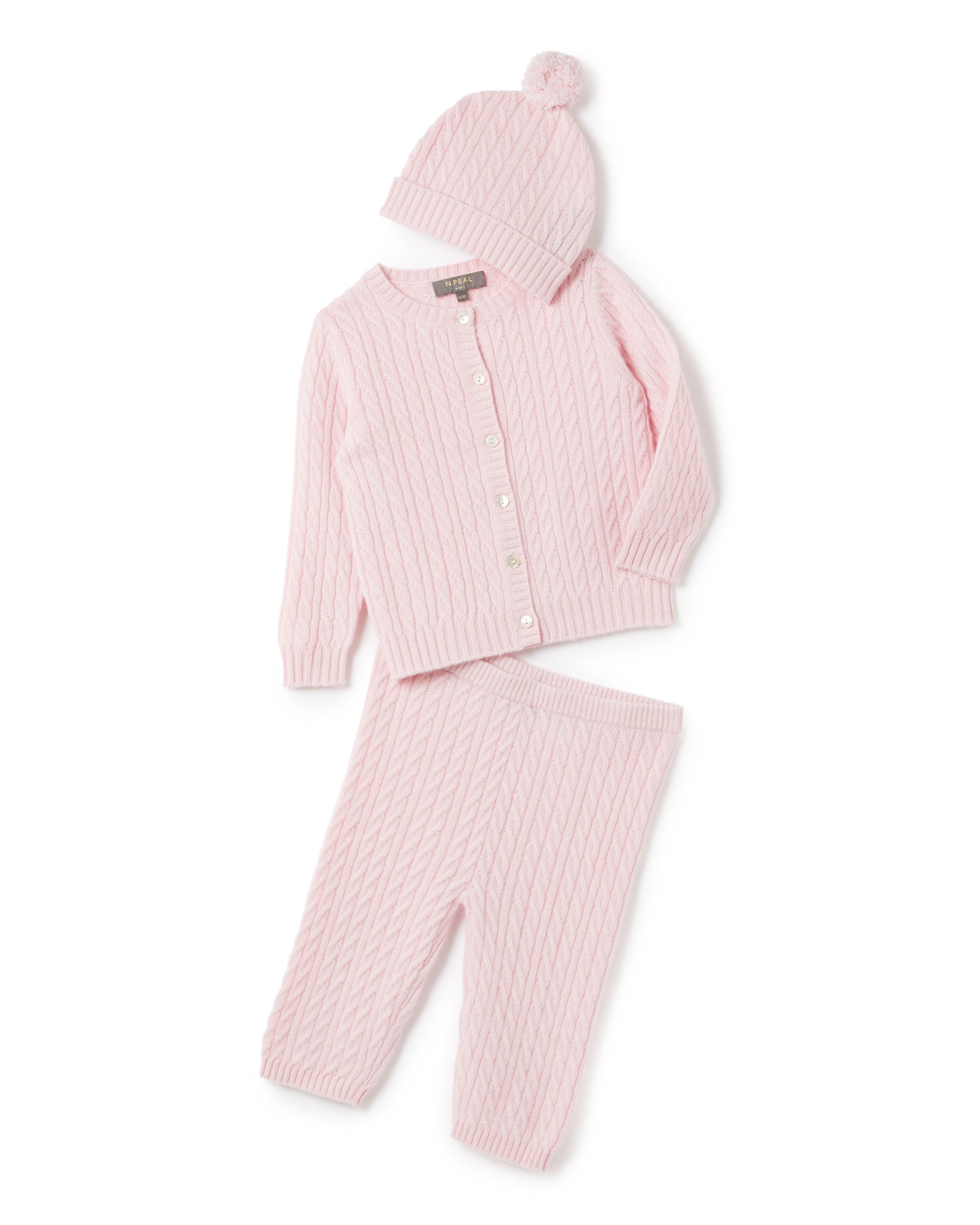 N.Peal Cashmere Cable Cardigan Pale Pink