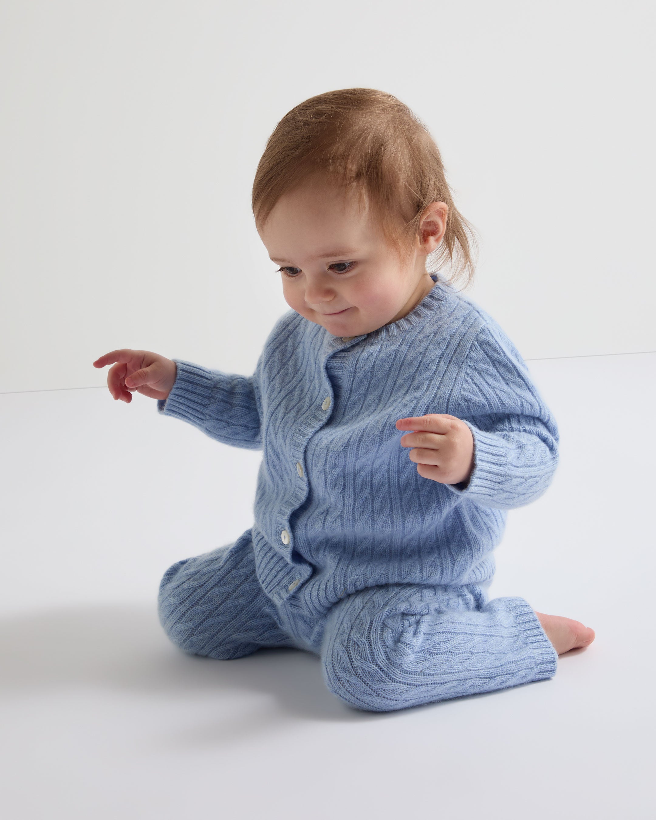 N.Peal Cashmere Cable Cardigan Cornflower Blue