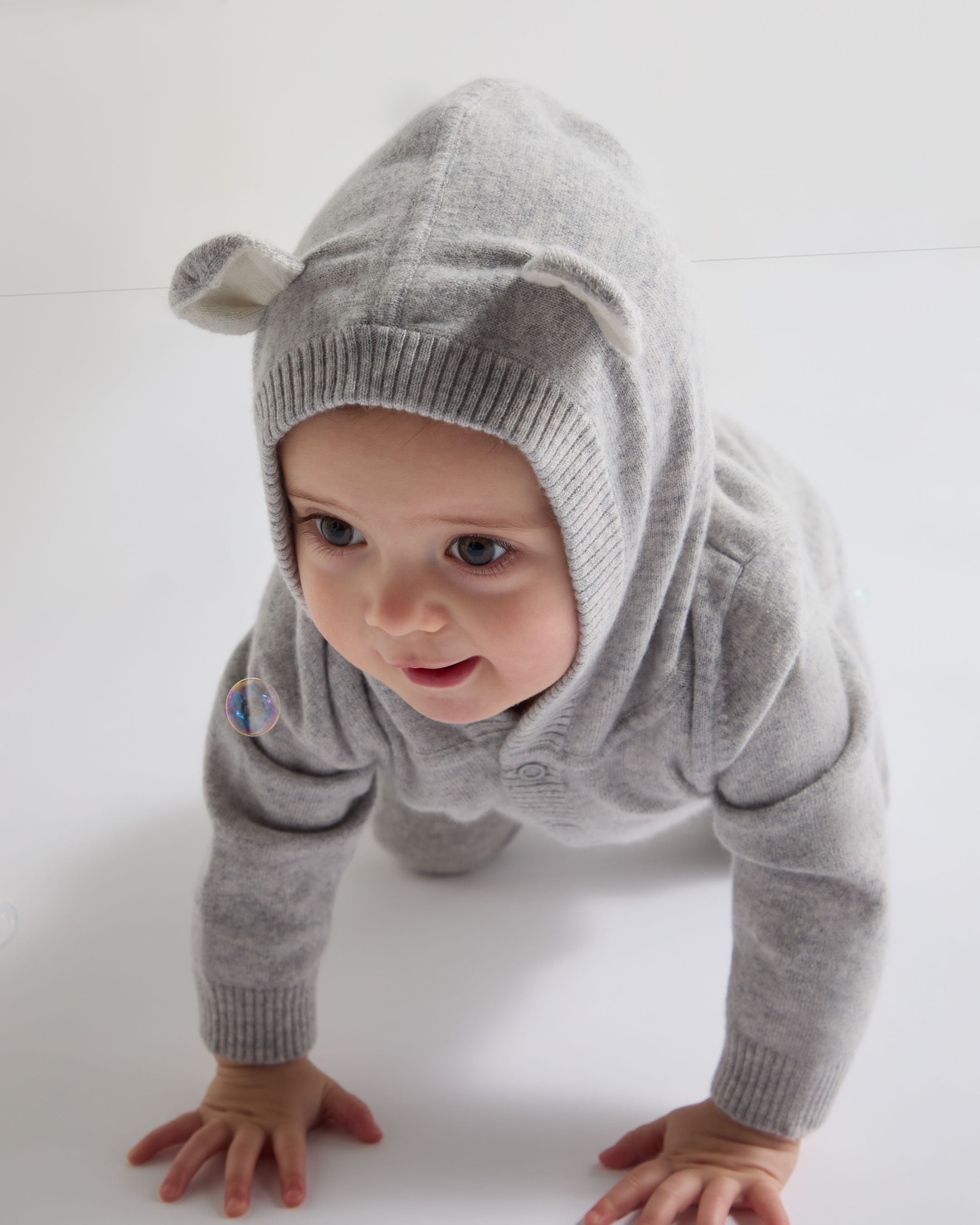 N.Peal Panda Cashmere Sleepsuit Fumo Grey