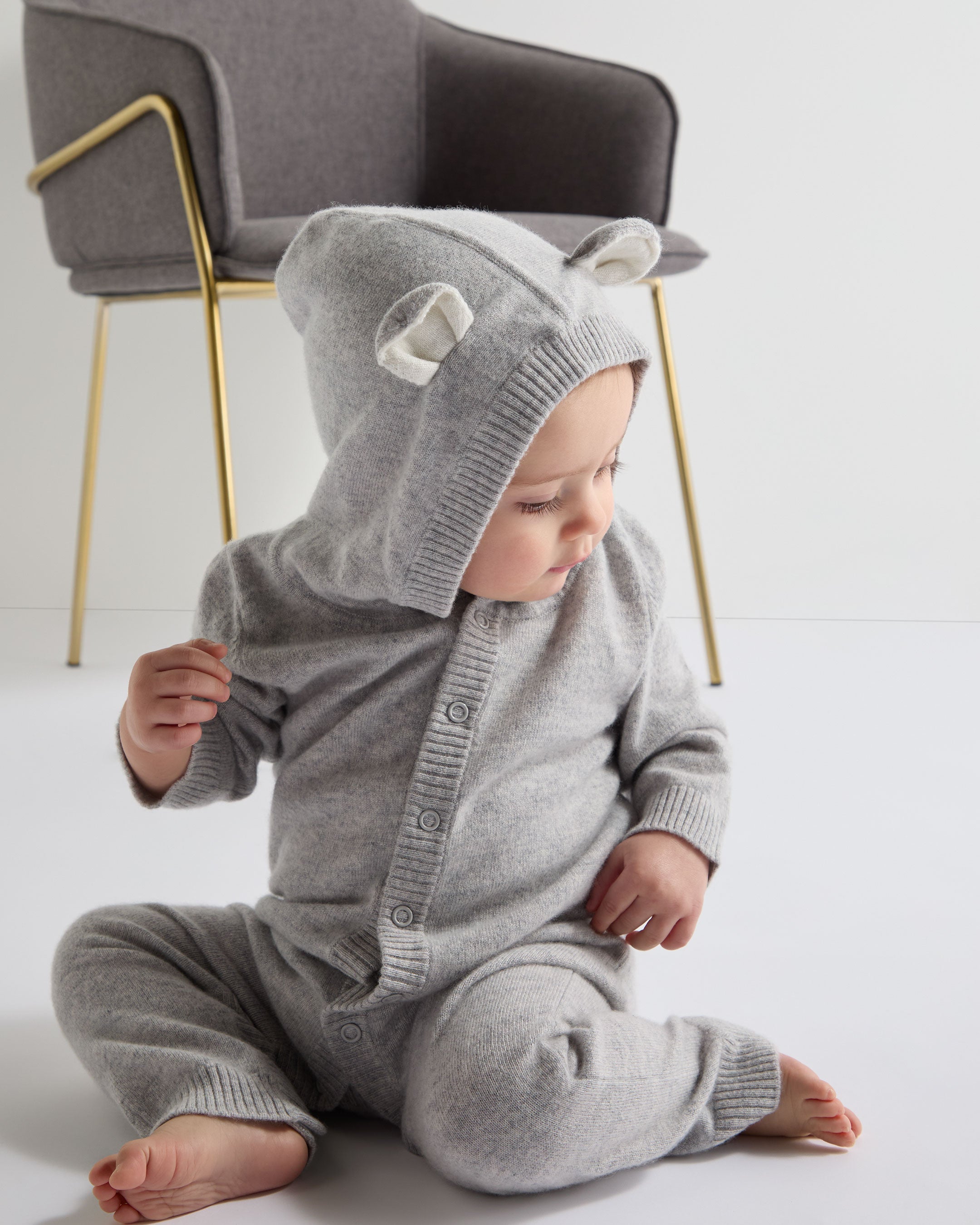 N.Peal Panda Cashmere Sleepsuit Fumo Grey