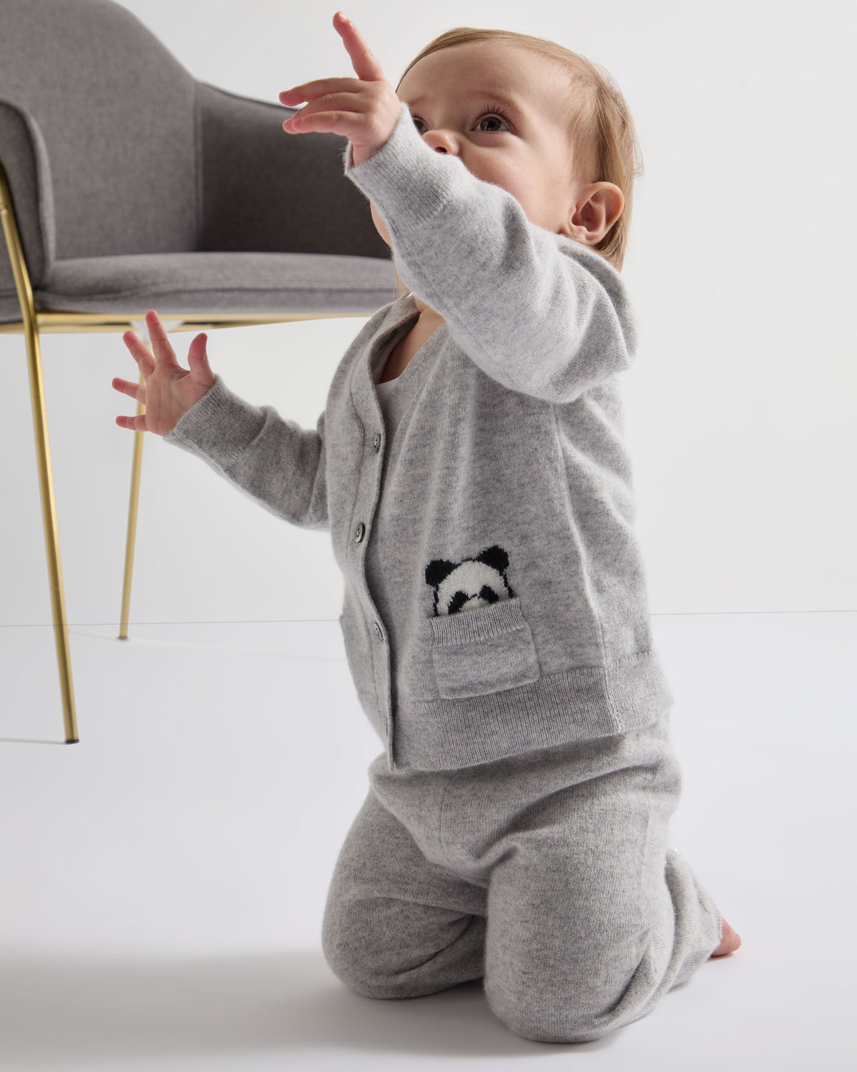 Panda Pocket Cashmere Cardigan Fumo Grey