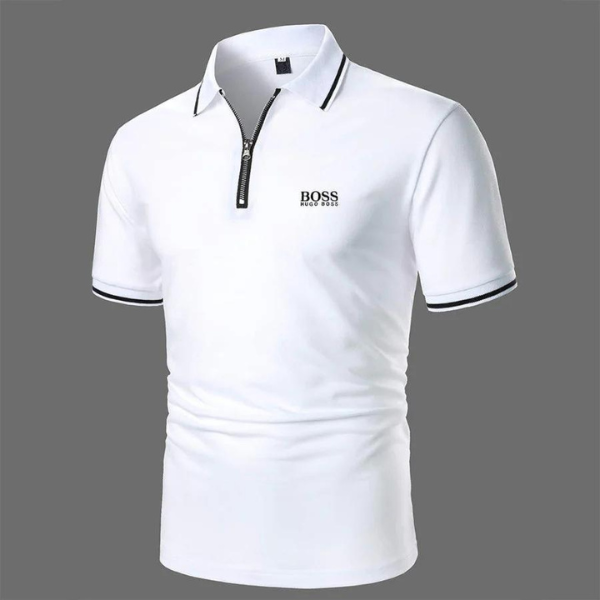 PureClo™ Business Zippered Polo – elegant short-sleeve polo shirt with a modern zip collar, tailored fit, and premium breathable fabric for refined everyday style.