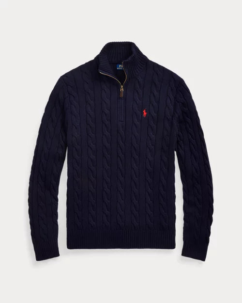 Cable-Knit Cotton Quarter-Zip Jumper - PURECLO