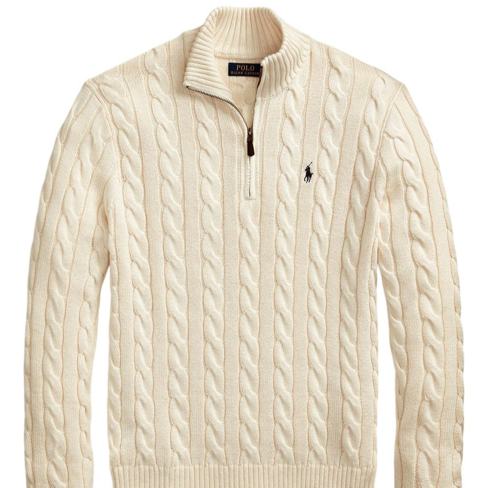 Cable-Knit Cotton Quarter-Zip Jumper R&L - Pure