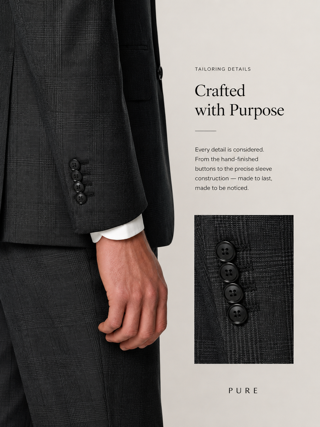 PURE Tailored Dark Grey Checked Suit PURECLO