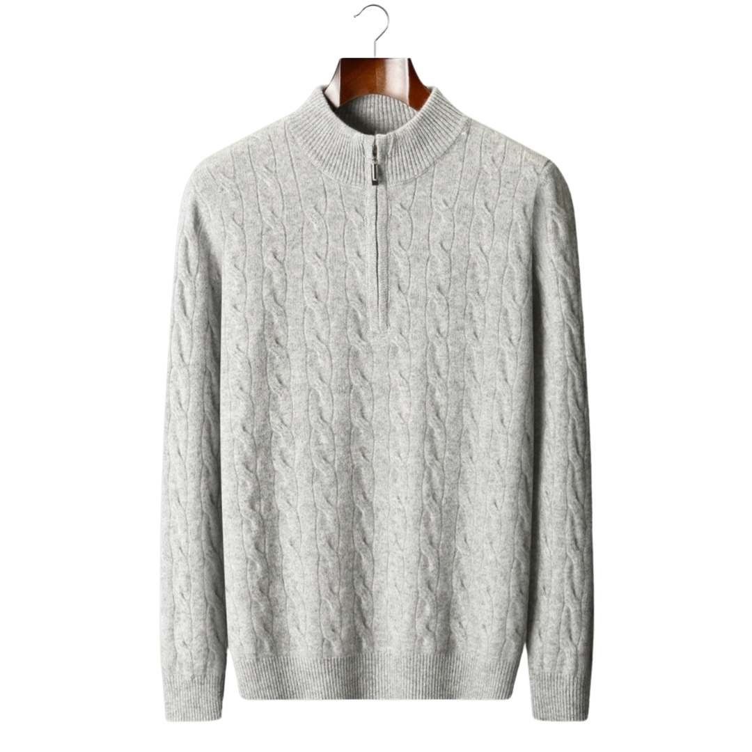 PURE WOOL CABLE HALF ZIP