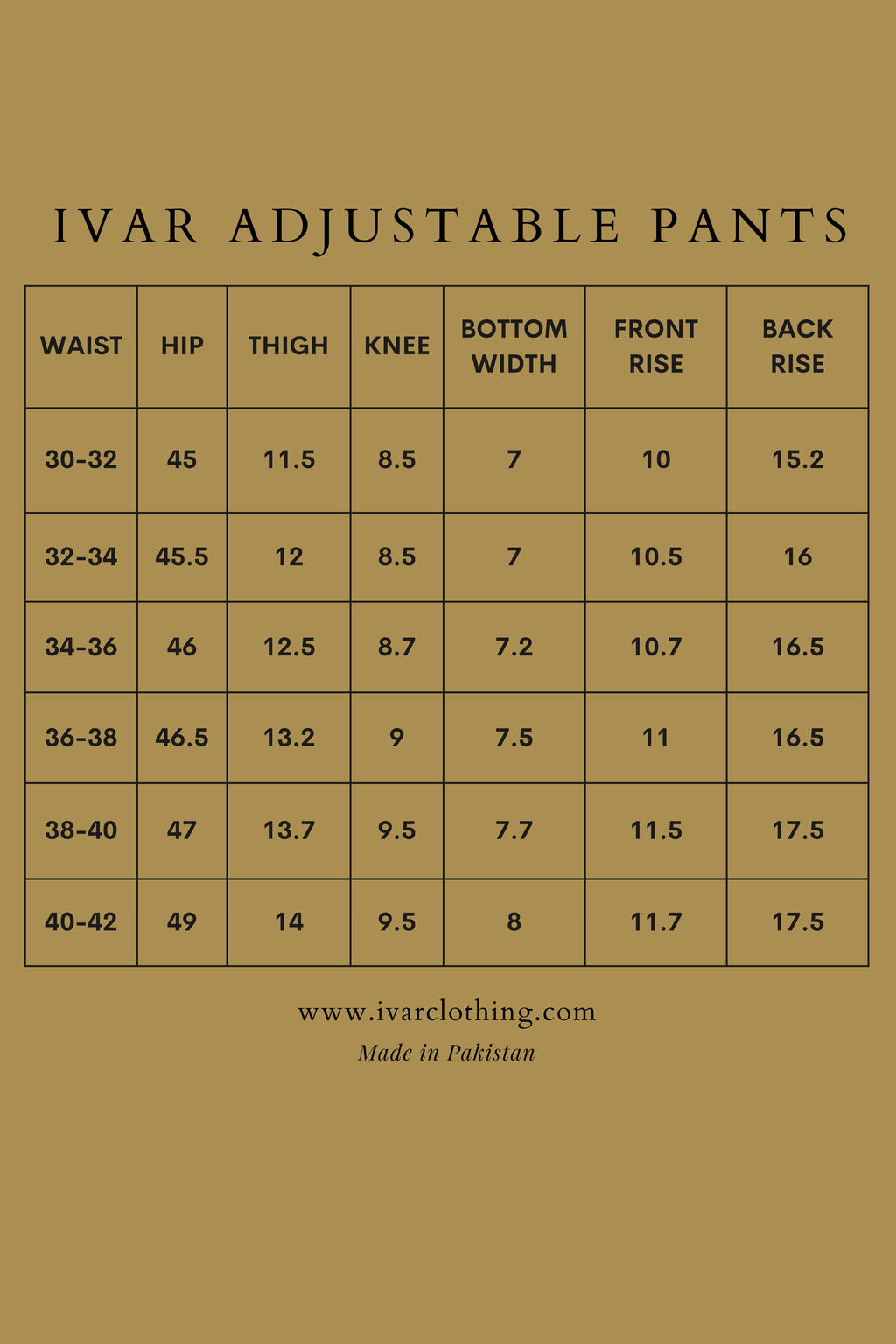 IVAR® Walnut Brown Adjustable pleated pants