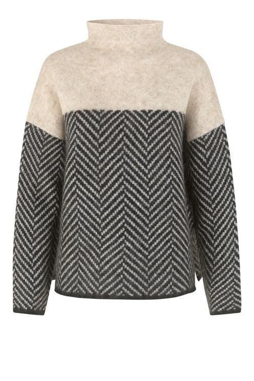 NOBA - Sweater with High Collar and Herringbone Pattern - PURECLO